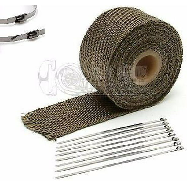 New Titanium Exhaust/Header Heat Wrap 1" x 50' Roll With Stainless Ties Kit